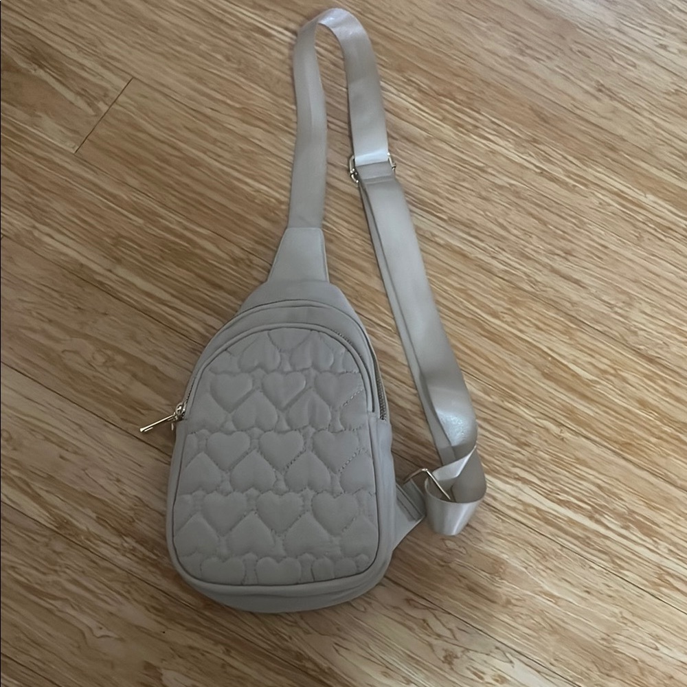 Cream Quilted Crossbody Bag with Adjustable Strap